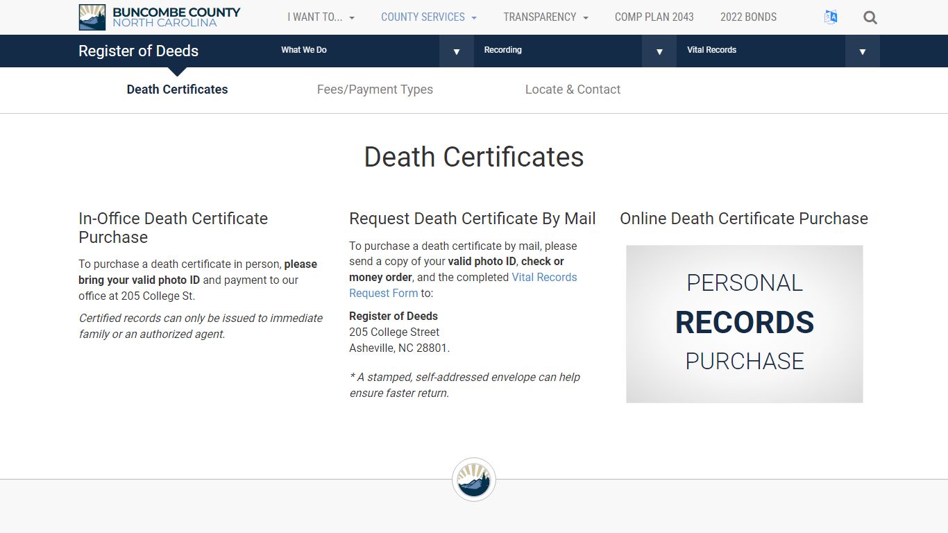 Register of Deeds - Vital Records - Death Certificates